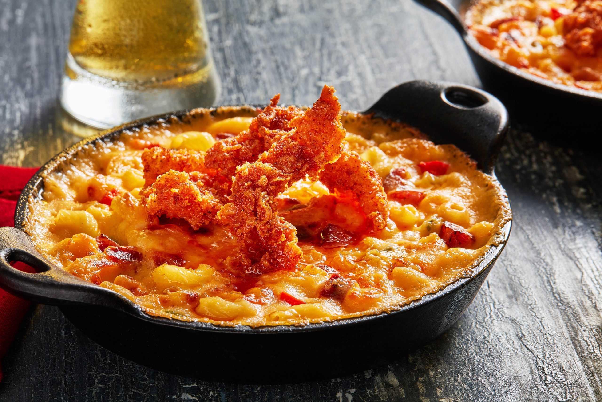 Cajun Mac and Cheese with Nashville Hot Chicken Skins
